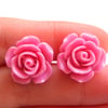 Deep Pink Cute Carved Flower Lucite Stud Earrings, Kitsch, Summer, Floral
