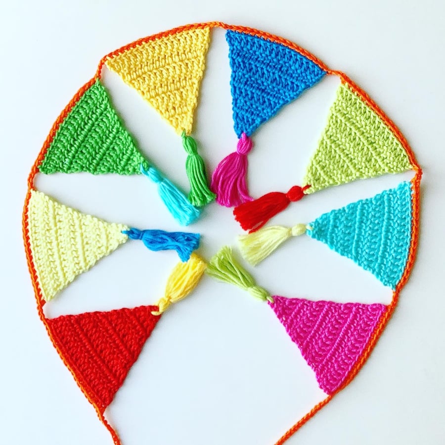 Crochet bunting, crochet garland, tropical colours decoration