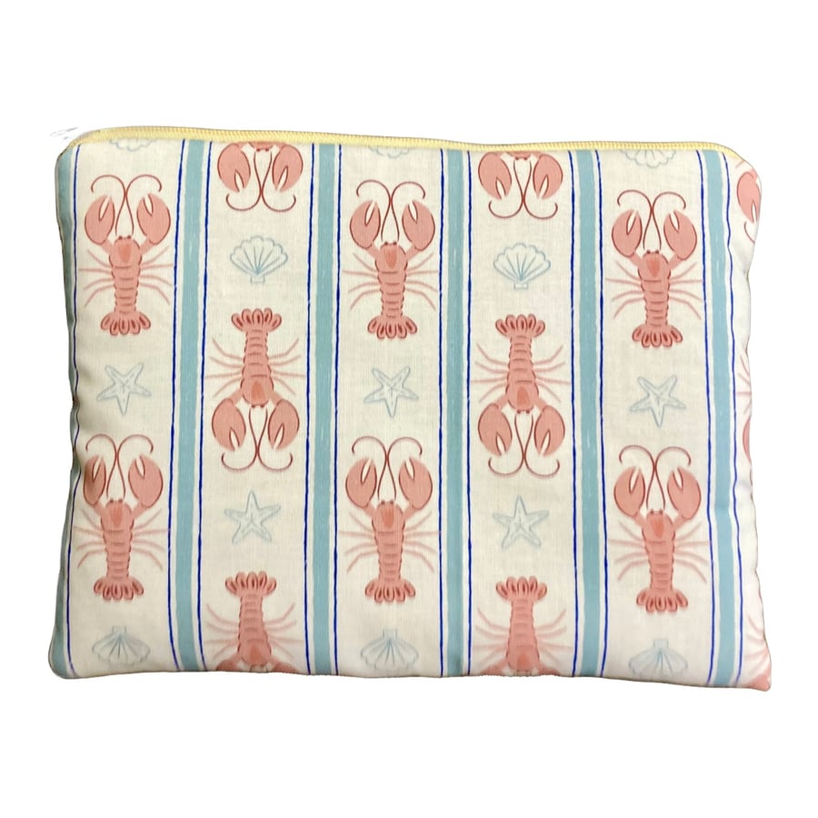 Lobster Zip Pouch - Coastal Makeup Bag - Handmade Zipped Fabric Pouch