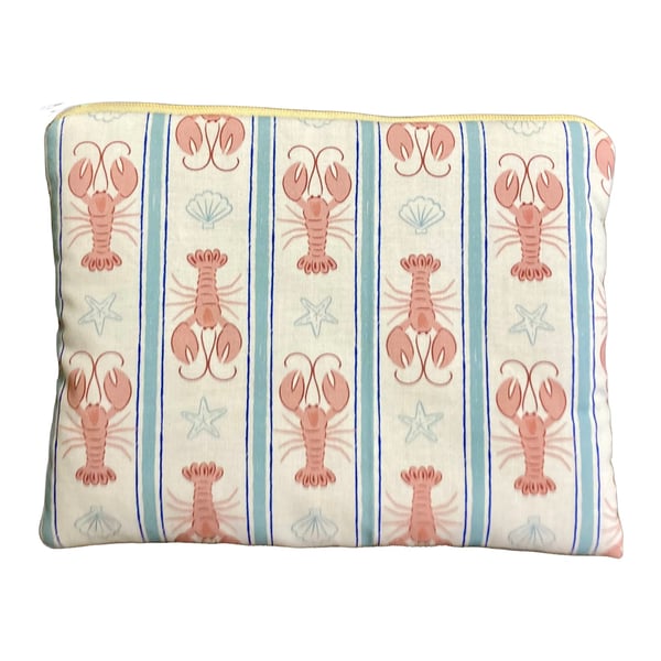Lobster Zip Pouch - Coastal Makeup Bag - Handmade Zipped Fabric Pouch