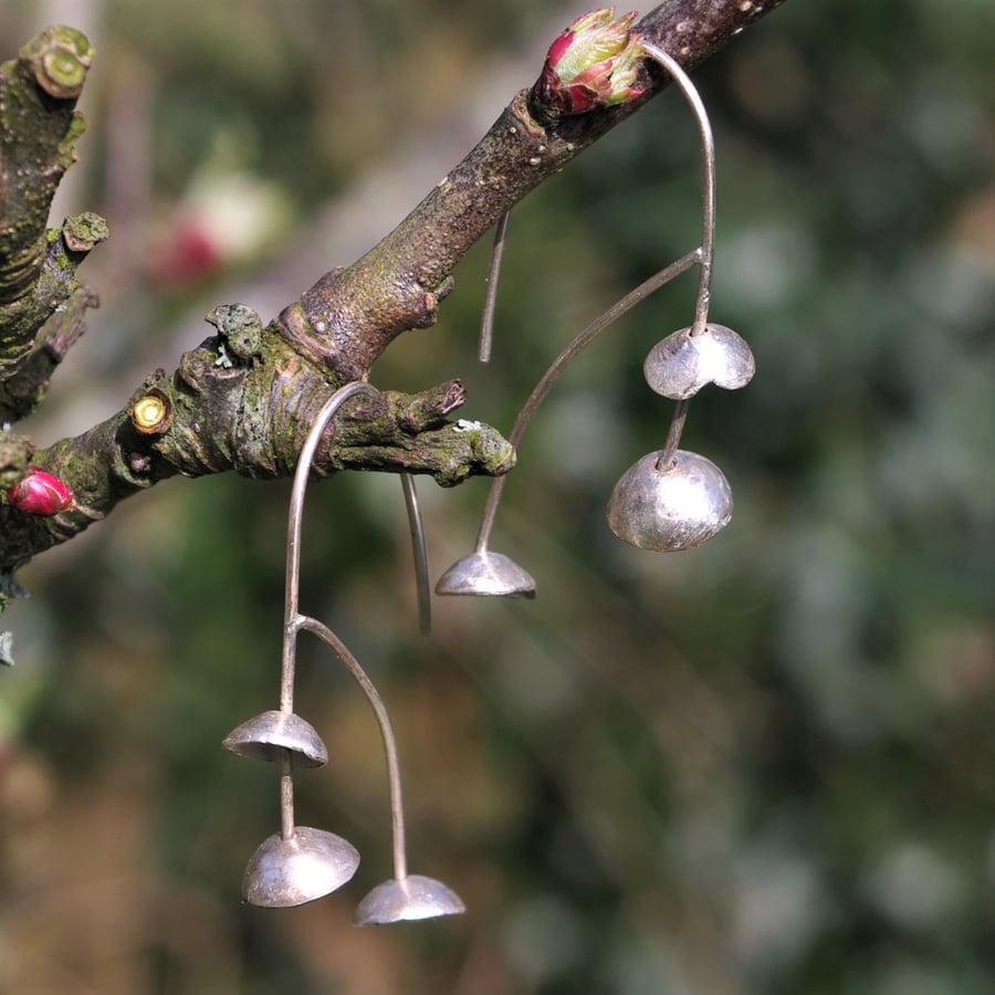 Silver Bell Flower Dangle Earrings