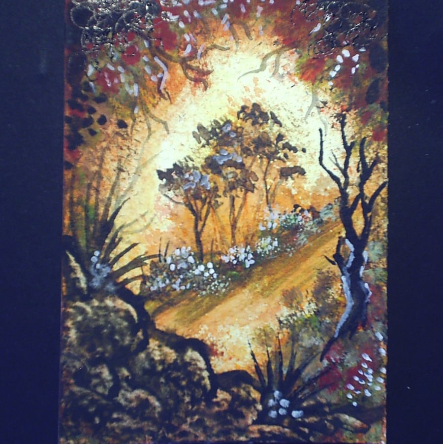 aceo SFA original miniature watercolour painting landscape autumn trees