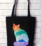 Cat Tote Bag, craft bag, Embroidered - Image 2