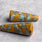 Ochre & Copper Green Lampwork Bead Pair