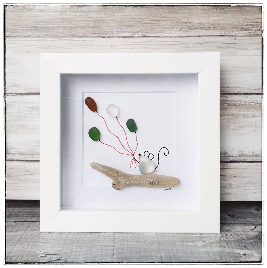 Seaglass and driftwood mouse flying balloons