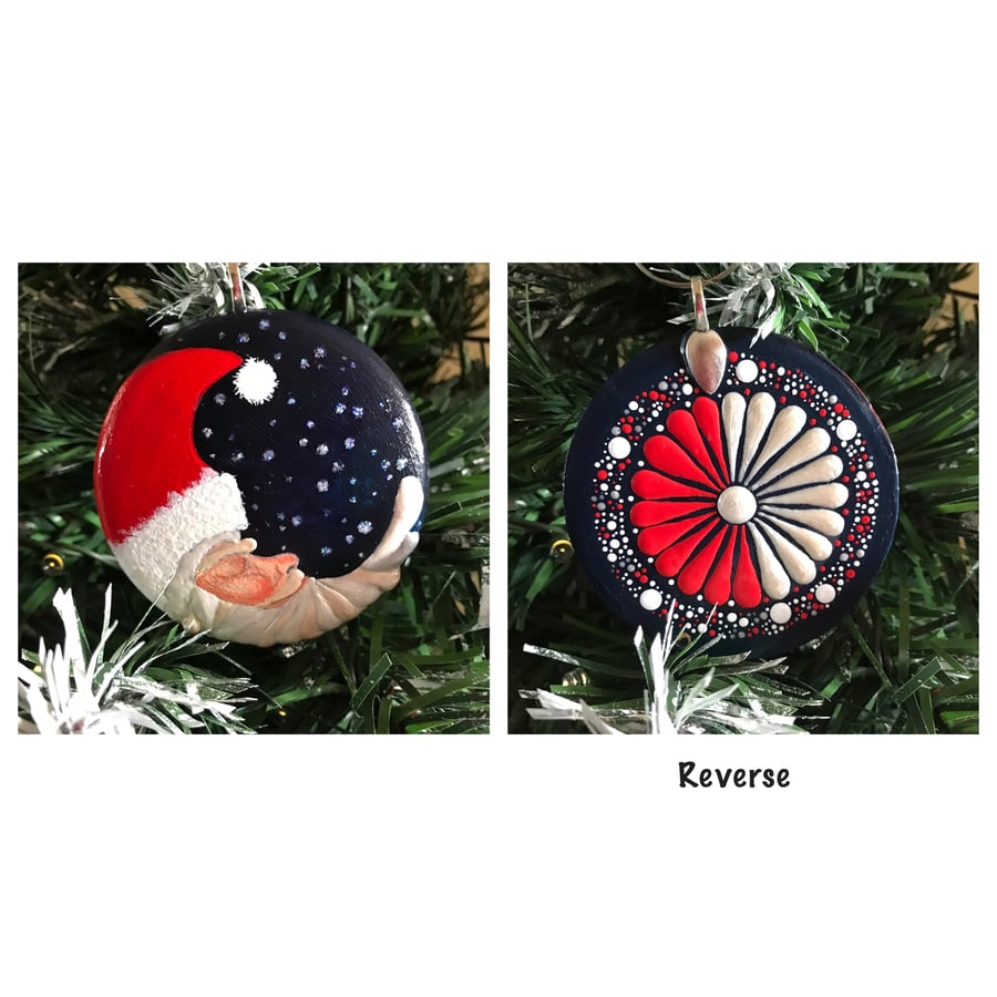 Hand-painted Santa Moon dangling disc (double-sided)