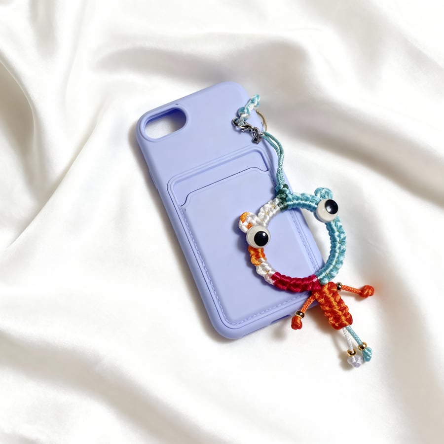 Handmade Rainbow Gecko Charm – Macramé Animal Accessory with Googly Eyes 