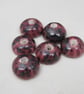 6 Small Gloss Dark Speckled Rose Half-round Ceramic Flower Beads - Image 1
