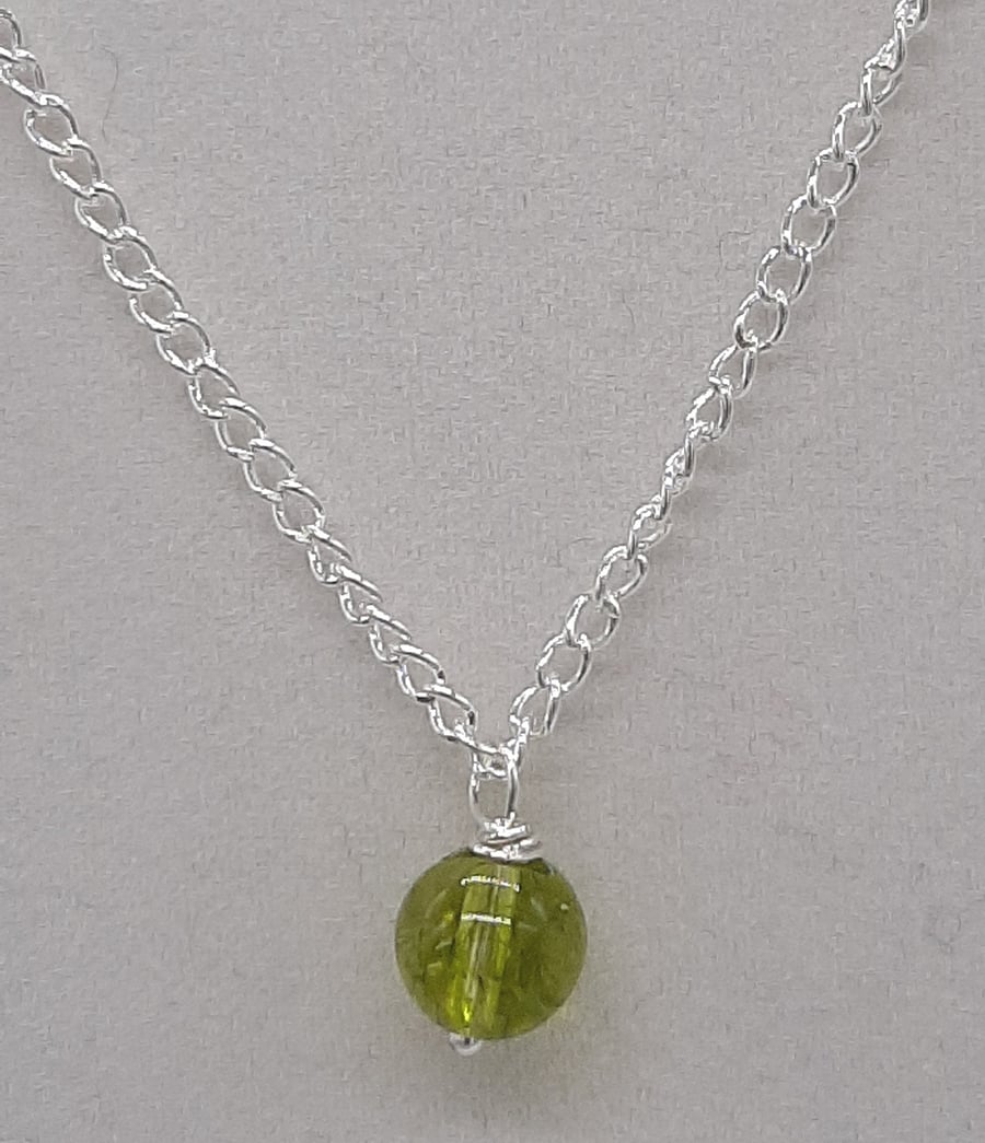 Handcrafted Wire Wrapped Peridot Minimalist,18" Single Bead pendant,Classic 