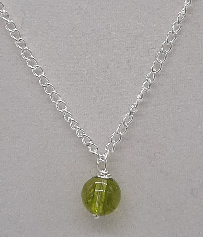 Handcrafted Wire Wrapped Peridot Minimalist,18" Single Bead pendant,Classic 