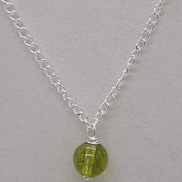 Handcrafted Wire Wrapped Peridot Minimalist,18" Single Bead pendant,Classic 