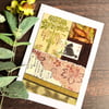 ON SALE. Cat card, Card for cat lover, black cat card, cat postage stamp, 