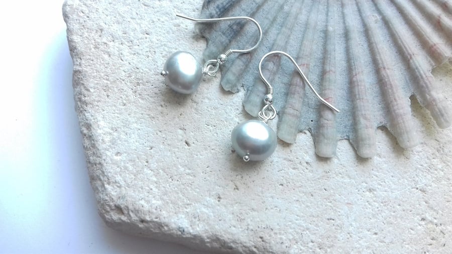 Grey Freshwater Pearl Dangle Earrings
