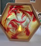 Handmade epoxy resin and wood lightbox. Red and yellow 
