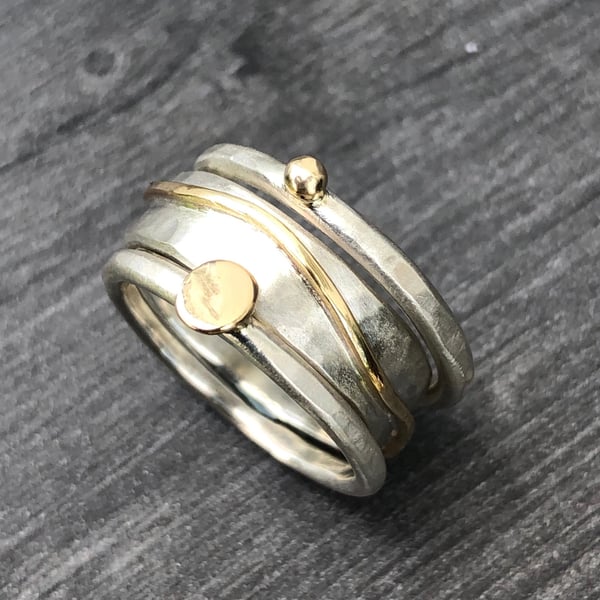 Gold Wave Stack Ring, silver stack ring, silver and gold stack ring, wave ring, 