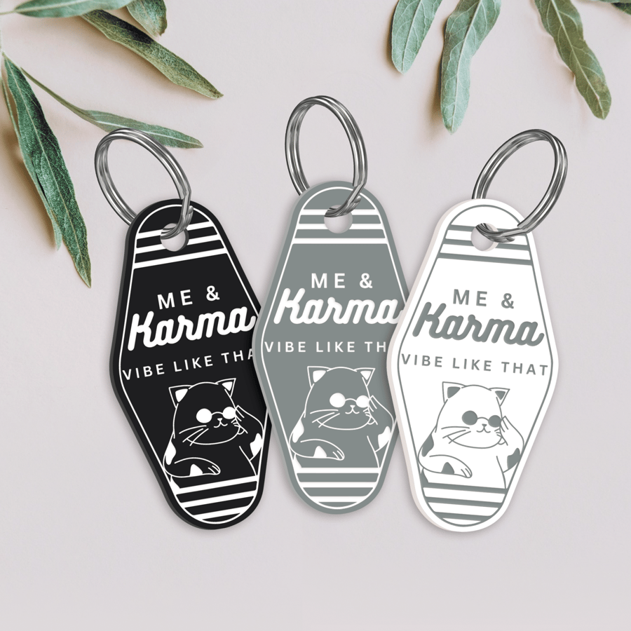 Karma - Cool Cat Motel-Style Keyring: Retro Acrylic Keychain, Song Inspired
