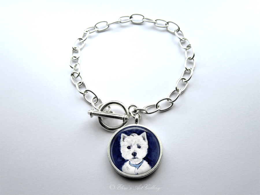 West Highland Terrier Westie Dog Art Large Link Charm Bracelet With Toggle