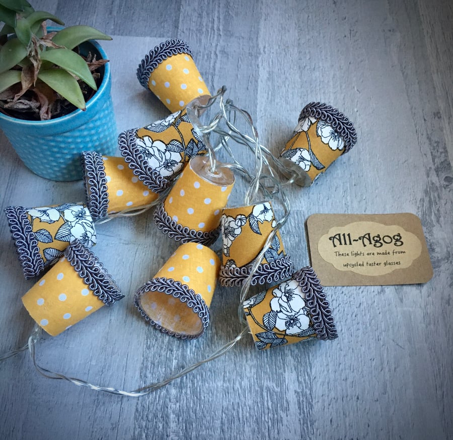 Mini Lampshade Fairy Lights - Mustard Florals and Spots