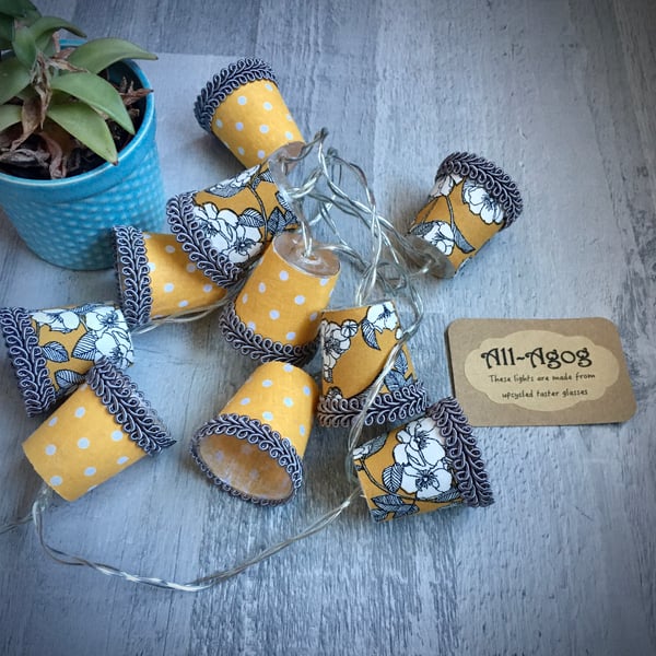 Mini Lampshade Fairy Lights - Mustard Florals and Spots