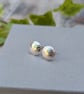 Sterling Silver Dome Disc Stud Earrings with Leaf Pattern - JBJ3037 - Image 5