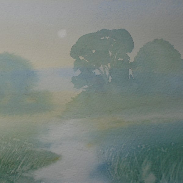 Silent evening (Original Watercolour Painting) A4 size 11.7" x 8.3" Tonalist Art
