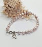 Freshwater pearl bracelet with silver heart charm natural minky tones - Image 5
