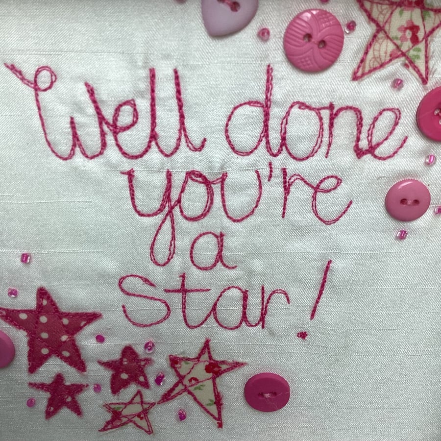 Well done you're a star! embroidered picture.