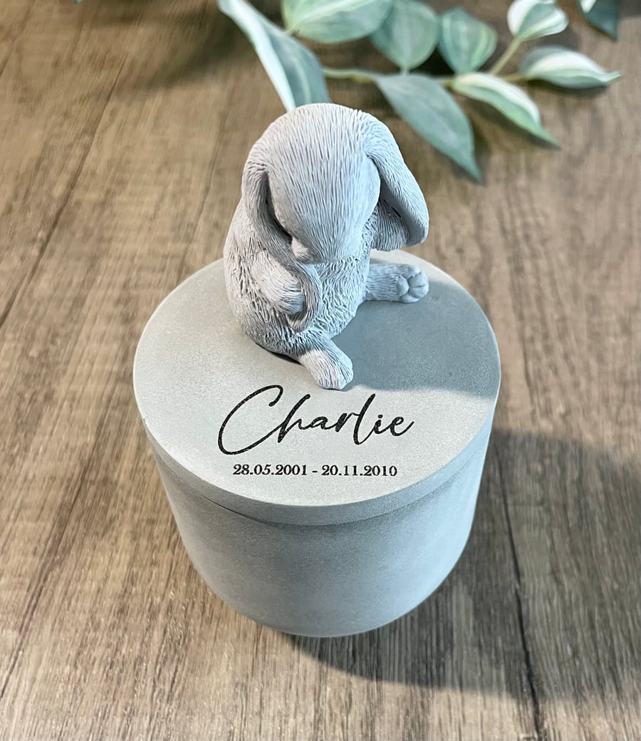 Small personalised concrete rabbit urn