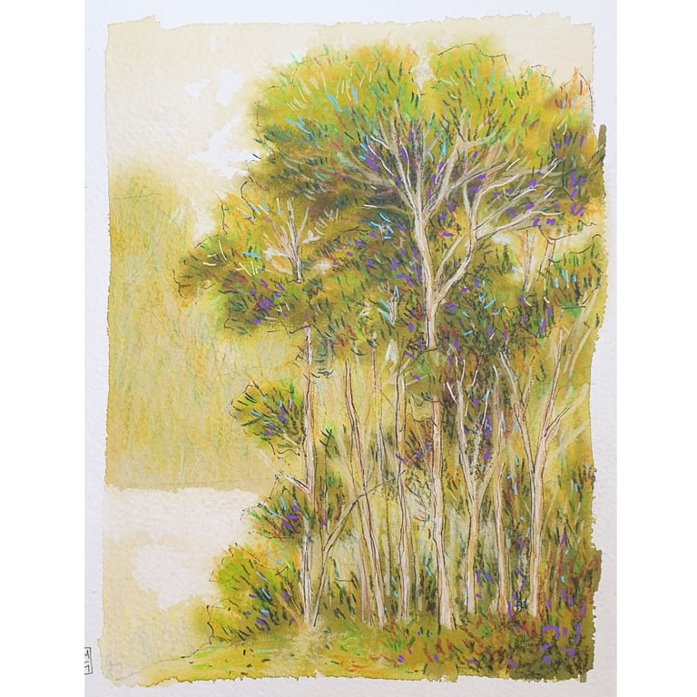 Trees at the Edge of a Lake, original landscape painting, landscape wall art