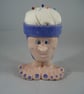 Purple Ceramic Novelty Plant Pot Craft Textiles Sewing Needlework Pin Cushion. - Image 1