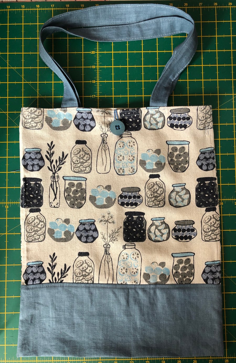 Extra Strong large Blue Tote Bag with Fruit Preserves in Jars Design