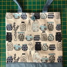 Extra Strong large Blue Tote Bag with Fruit Preserves in Jars Design