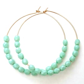 Gold filled  Seafoam Green Czech Glass Beaded Hoops.....