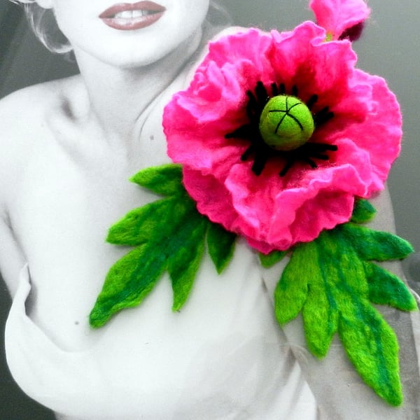 Hand Felted, Wool felted soft ART brooch