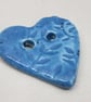 Medium Cornflower Blue Leaf Sprig Texture Heart Shaped Ceramic Button - Image 2