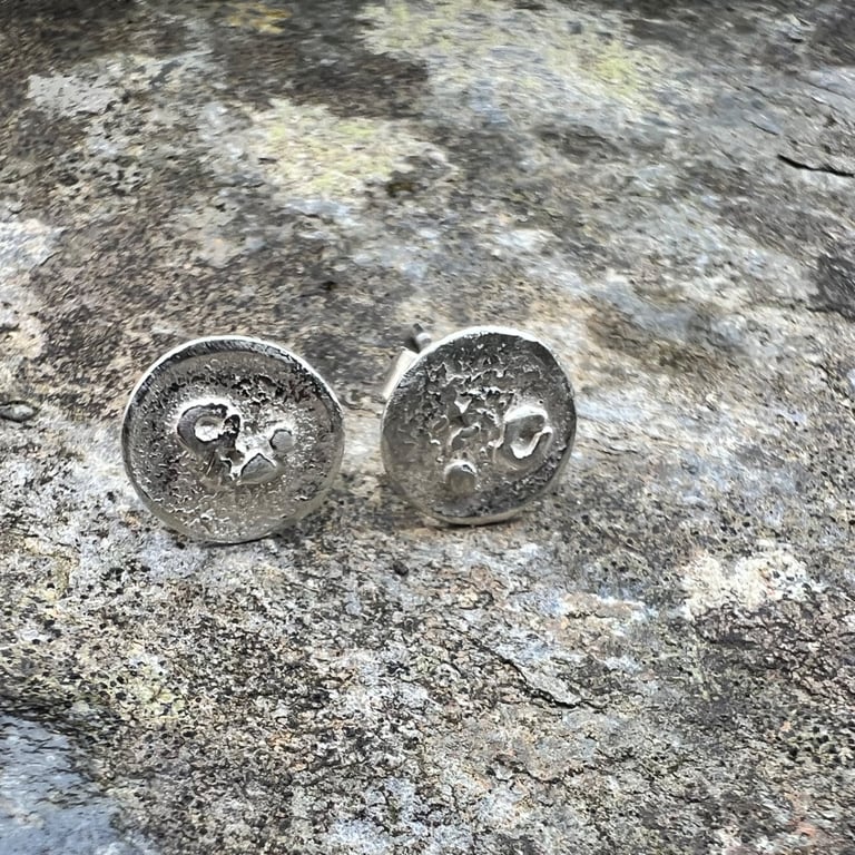 Eco Silver Textured Round Moon Stud Earrings
