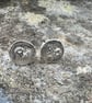 Eco Silver Textured Round Moon Stud Earrings - Image 1