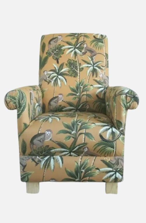Kids Ochre Armchair Fryetts Monkeys Fabric Children's Chair Jungle Animals Seat