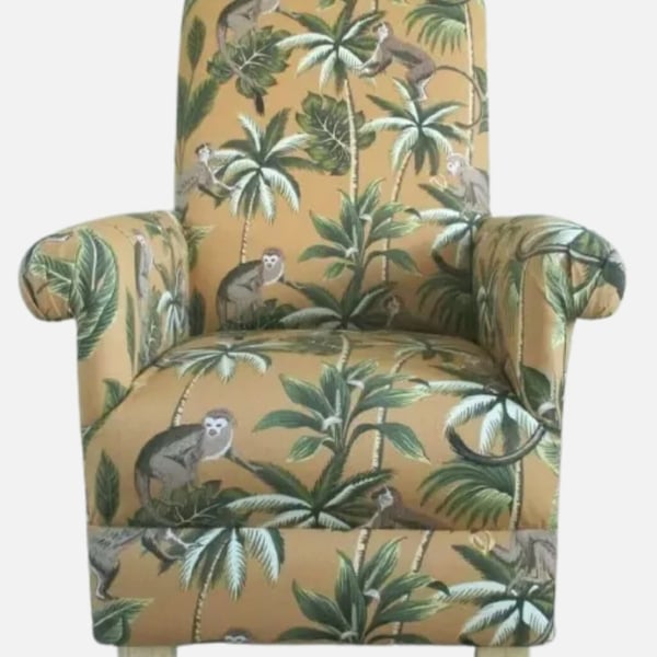 Kids Ochre Armchair Fryetts Monkeys Fabric Children's Chair Jungle Animals Seat