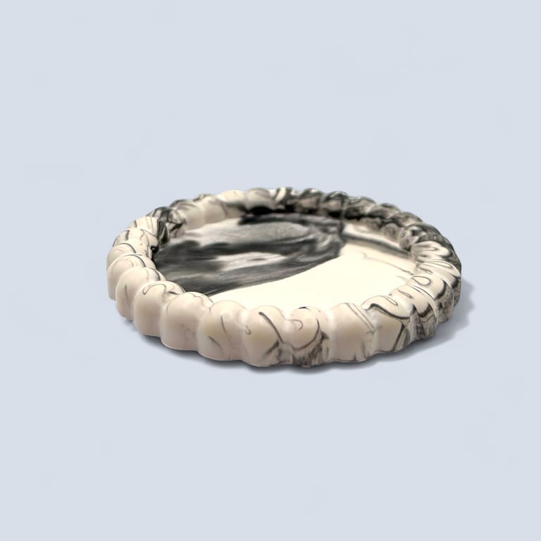 Black and Grey Marbled Trinket Tray with Bubble Edge Handmade Catchall