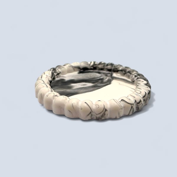 Black and Grey Marbled Trinket Tray with Bubble Edge Handmade Catchall