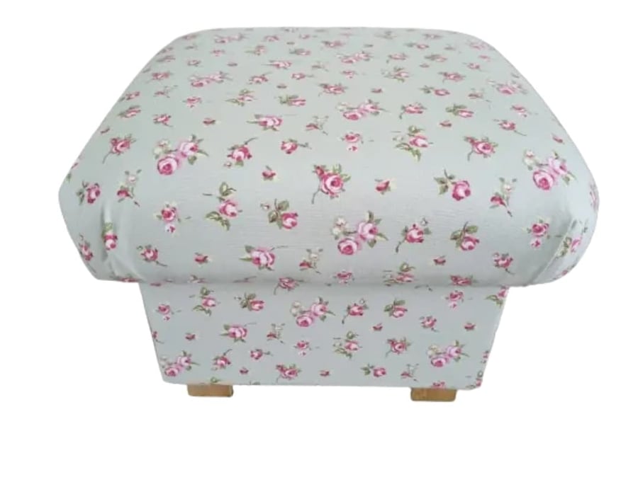 Storage Footstool Green Floral Rosebud Sage Fabric Pouffe Pink Footstall