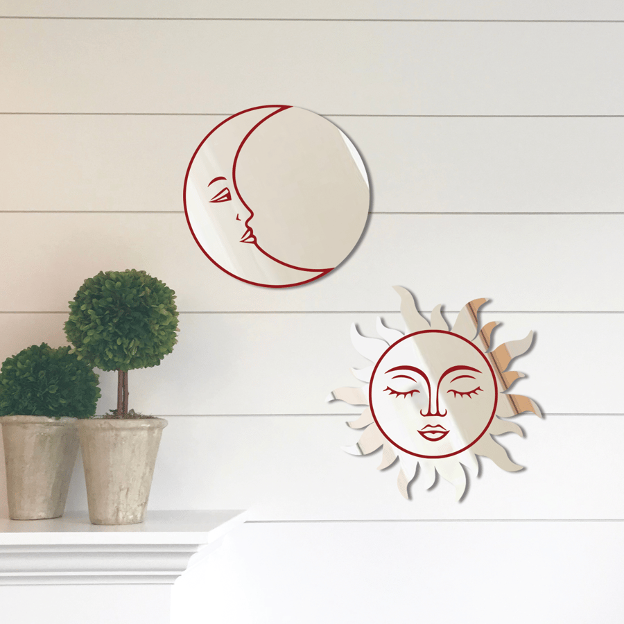 Moon and Sun Mirror Crescent Moon Acrylic Mirror Tarot Design Home Mirror Decor