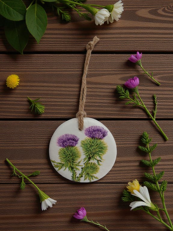Scottish Thistles Round Hanging Aromatherapy Diffuser Ornament