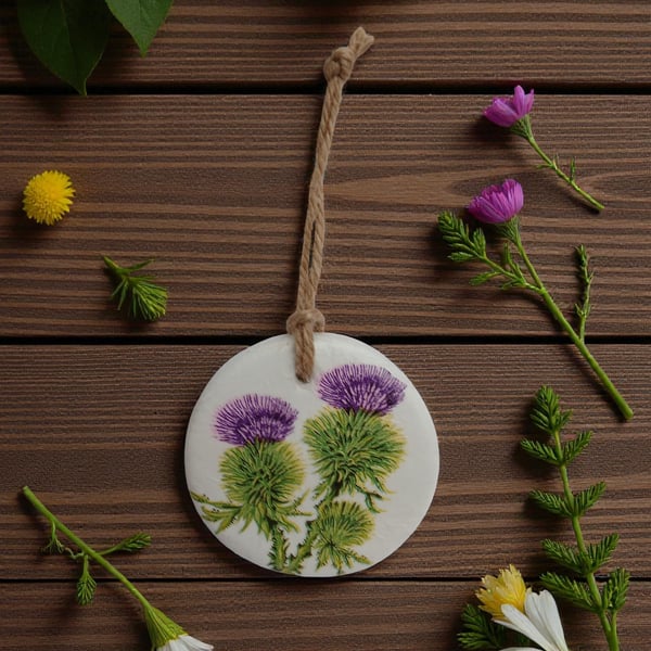 Scottish Thistles Round Hanging Aromatherapy Diffuser Ornament