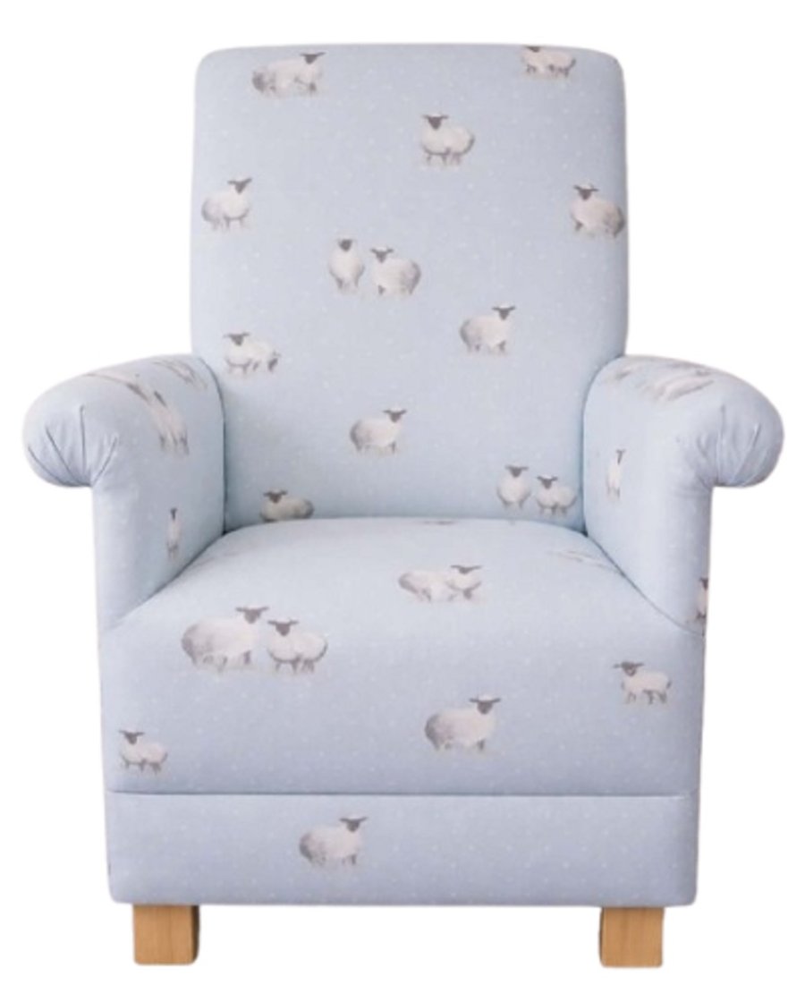Fryetts Sheepy Blue Fabric Chair Nursery Armchair Lambs Farmyard Small Nursing