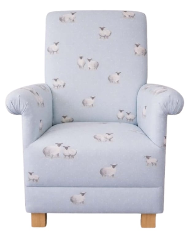 Fryetts Sheepy Blue Fabric Chair Nursery Armchair Lambs Farmyard Small Nursing