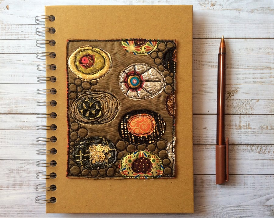 Embroidered Klimt style recycled notebook or journal. 