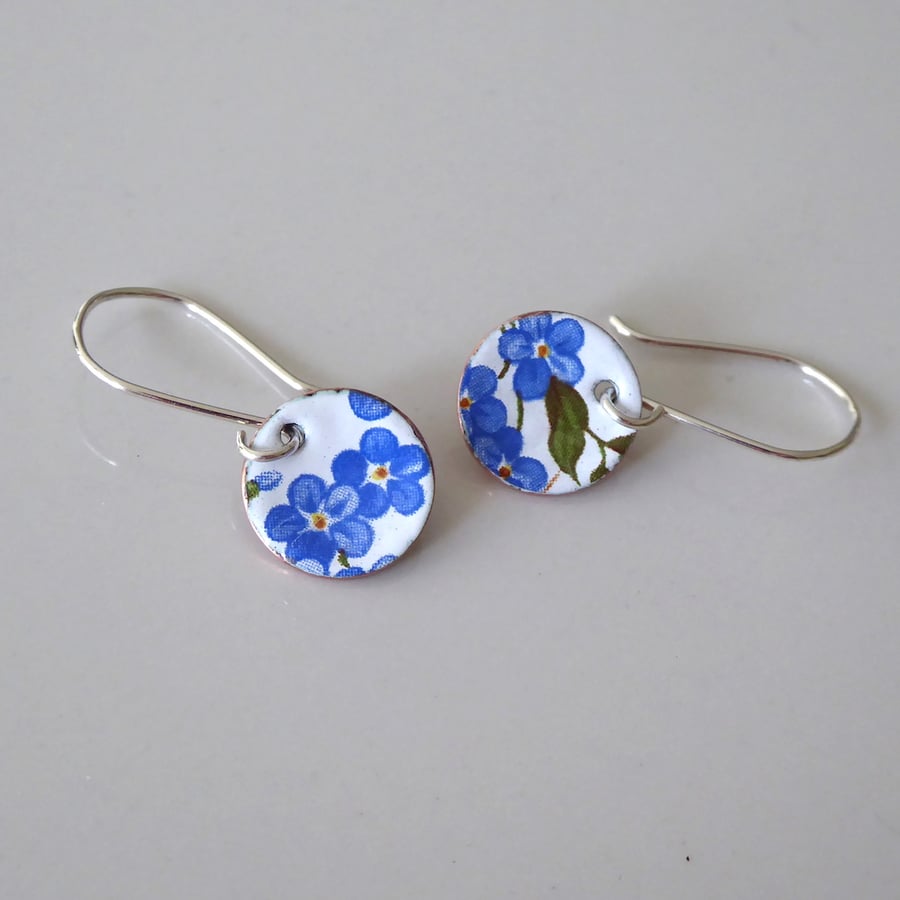 Forget me not enamelled earrings