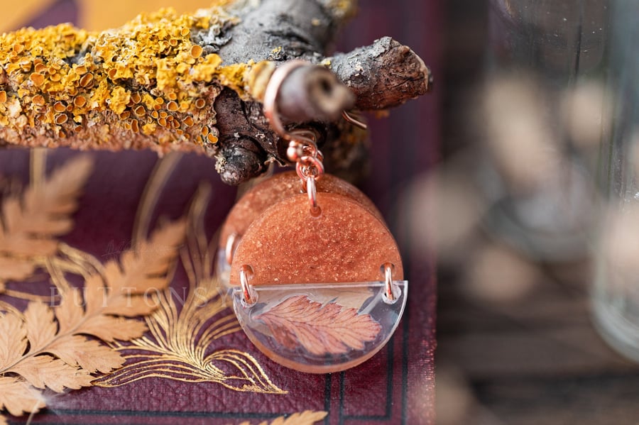 Real Fern Earrings - Autumn - Pressed Flower Earrings , Gifts For Her , Resin Je